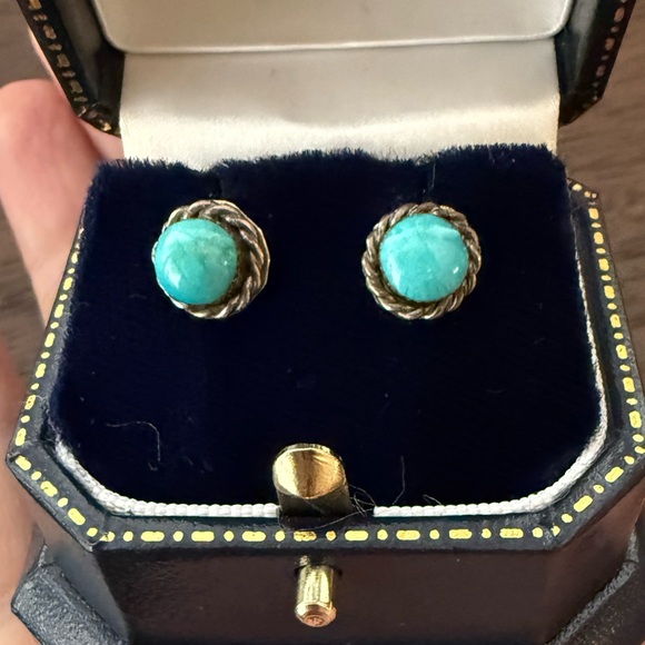 Natural Arizona Turquoise Solid Sterling Silver Stud Earrings - Picture 8 of 9